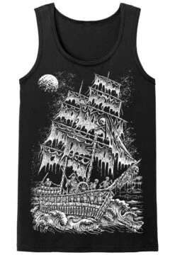 Skeleton Crew Pirate Ship T-shirt -Vampirefreaks Sale Store skeleton pirate ship mens tank top front