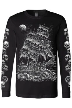 Skeleton Crew Pirate Ship T-shirt -Vampirefreaks Sale Store skeleton pirateship longsleeve skull drip sleeves