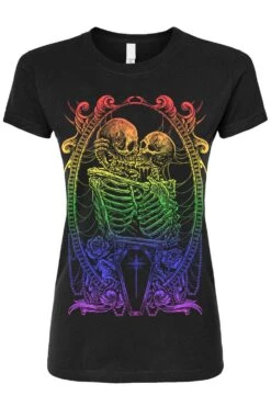 Pride Skeleton Love T-shirt [RAINBOW] -Vampirefreaks Sale Store skeleton pride womens tshirt