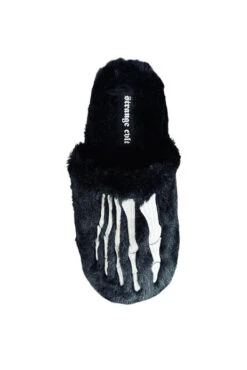 Kreepy Kozy Bone Slippers [Black/White] -Vampirefreaks Sale Store skeleton shoes