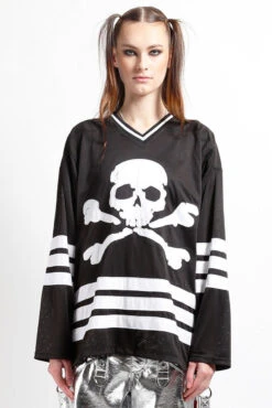Tripp NYC Logo Jersey [Black/White] -Vampirefreaks Sale Store skull and crossbones top