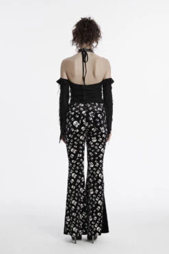 Skull And Crossbones Velvet Flares [Black/White] -Vampirefreaks Sale Store skull leggings for women