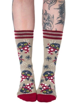 Witchy Whiskers Crew Socks -Vampirefreaks Sale Store spider mushroom socks