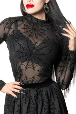 Spiderweb Mesh Mock Neck Top