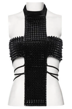 Hallowed Be Gothic Cross Halterneck Top 15 Hallowed Be Gothic Cross Halterneck Top -Vampirefreaks Sale Store spiked punk top