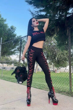 Vampire Bat Leggings [Red Bats] -Vampirefreaks Sale Store spooky girl leggings