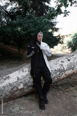 Split Mage Hoodie [Black/White] -Vampirefreaks Sale Store spooky mens clothes