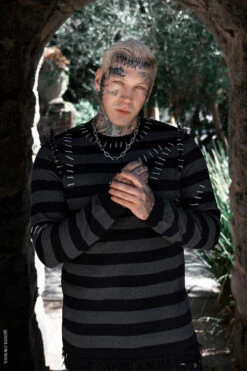 Autopsy Stitch Striped Sweater -Vampirefreaks Sale Store spooky mens sweater