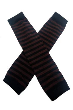 Steampunk Striped Arm Warmers [BLACK/BROWN] -Vampirefreaks Sale Store steampunk arm warmers