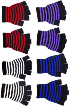 Striped Fingerless Gloves [Multiple Colors Available] -Vampirefreaks Sale Store stripe gloves all colors