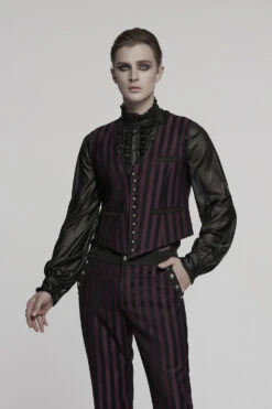 Crimson Manor Striped Waistcoat [Black/Red] -Vampirefreaks Sale Store striped mens clothes