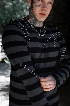 Autopsy Stitch Striped Sweater -Vampirefreaks Sale Store striped mens top