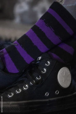 Creepy Crew Socks [Purple/Black Stripes] -Vampirefreaks Sale Store striped socks 56cd56cd e203 47b1 b012 c3a4fb7d7237