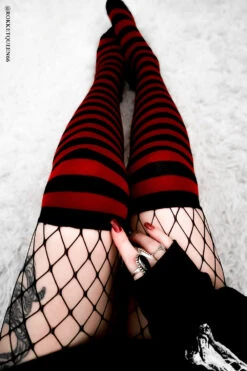 Fishnet Garter Thigh High Socks [Black/Red] -Vampirefreaks Sale Store striped socks c9a4336a 7dce 4421 bc9e e7cfeef00d13