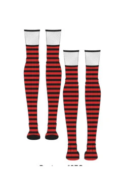 Fishnet Garter Thigh High Socks [Black/Red] -Vampirefreaks Sale Store striped tights