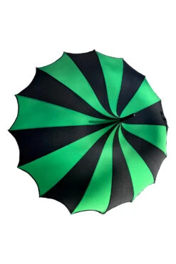Batwing Pagoda Umbrella [BLACK/GREEN STRIPED] -Vampirefreaks Sale Store striped umbrella vampire freaks