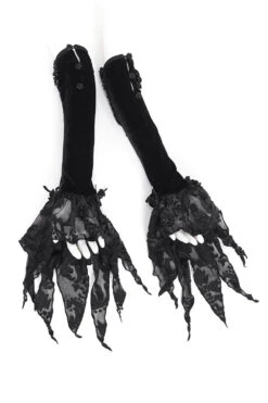 Tattered Witch Velvet Gloves -Vampirefreaks Sale Store tattered goth gloves