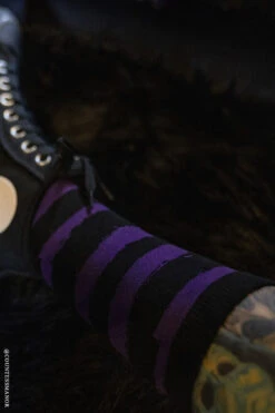 Creepy Crew Socks [Purple/Black Stripes] -Vampirefreaks Sale Store tattoo socks