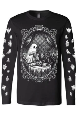 Ghostly Tea Time T-shirt 17 Ghostly Tea Time T-shirt -Vampirefreaks Sale Store tea time ghost longsleeve tshirt ghost sleeves