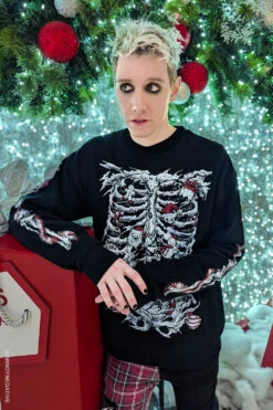 Xmas Skeleton Sweatshirt -Vampirefreaks Sale Store ugly punk xmas sweater