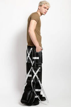 Tripp NYC X-Strap Zip Off Pants [Black/White] -Vampirefreaks Sale Store urban gothic clothing