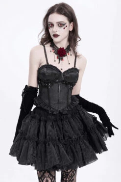 Specter Ruffled Lace-Up Corset Top [Black] -Vampirefreaks Sale Store vampire corset