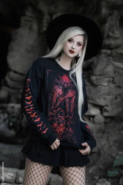 Nosferatu Sweatshirt W/ Red Bat Sleeves