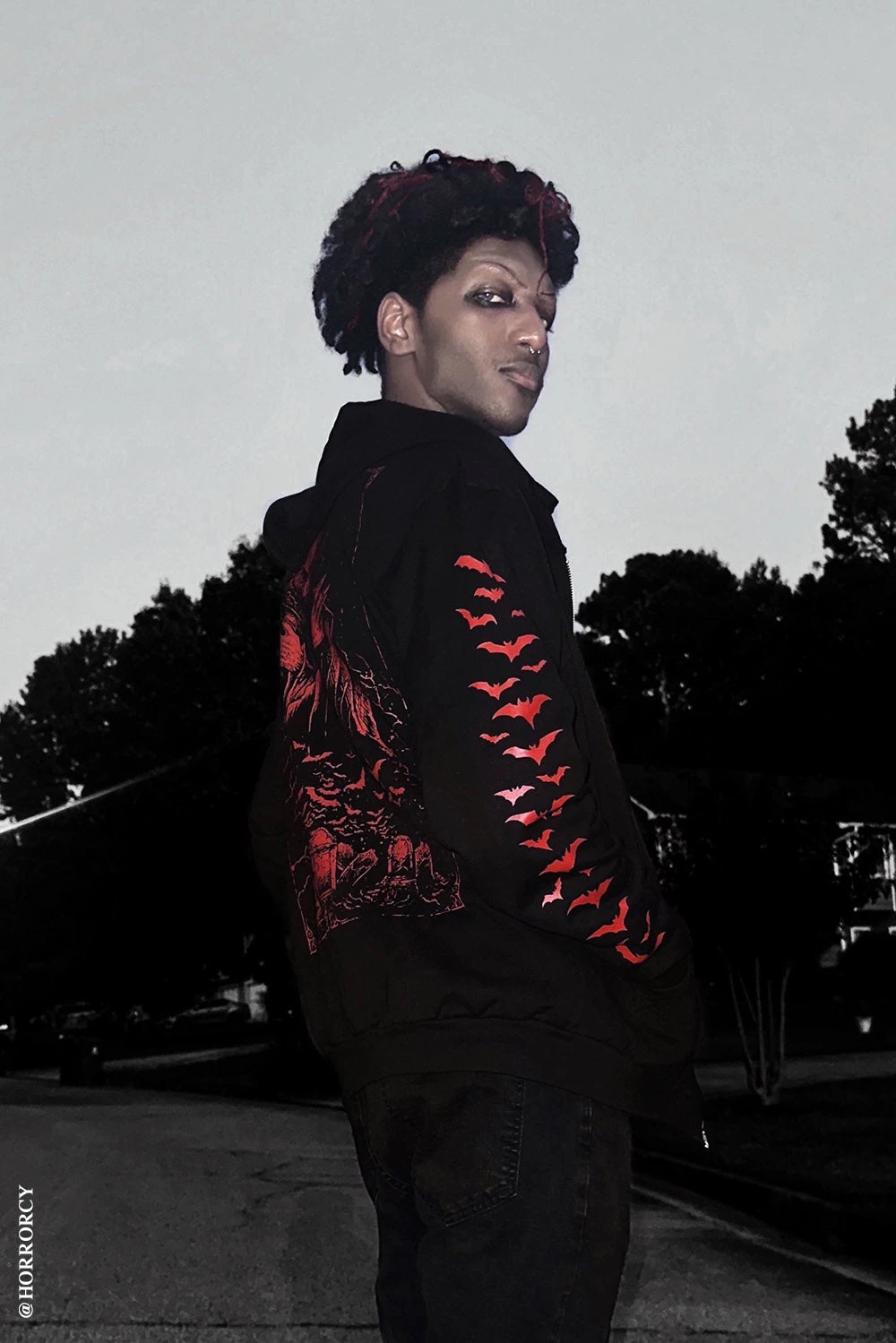 Nosferatu Hoodie W/ Red Bat Sleeves 12 Nosferatu Hoodie W/ Red Bat Sleeves - Image 12