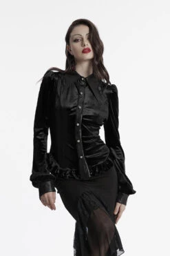 Venom Velvet Button-Up Top [Black]