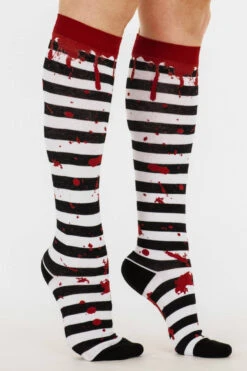 Sanguine Stripes Blood Splatter Knee High Socks