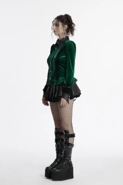 Green Witch Velvet Batwing Collar Buttoned Top [Green] -Vampirefreaks Sale Store velvet blouse 12667b02 5a07 4614 9a54 b6e0f5a0a15d
