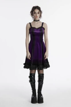 Purple Crystal Ruffled Mini Dress [Violet] -Vampirefreaks Sale Store velvlet dress
