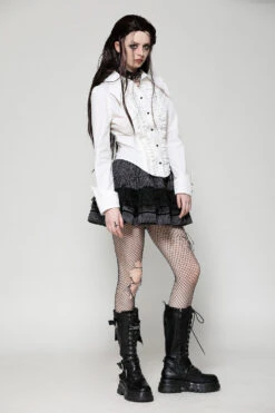 Candelabra Ruffle Button Up Shirt [Ghost White] -Vampirefreaks Sale Store vintage goth shirt