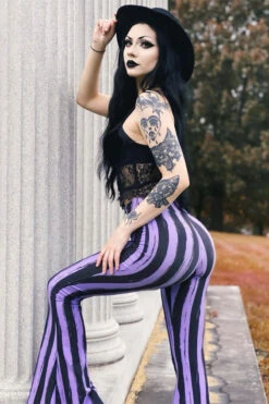 Purple And Black Striped Hellz Bellz Flares [BLACK/PURPLE] -Vampirefreaks Sale Store vrtty