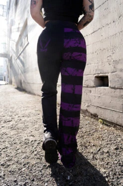 Dead Purple Striped Split Flares [Purple/Black] -Vampirefreaks Sale Store whimsigoth pants
