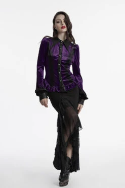 Velvet Vamp Batwing Collar Button Shirt [Purple] -Vampirefreaks Sale Store whimsygoth clothes