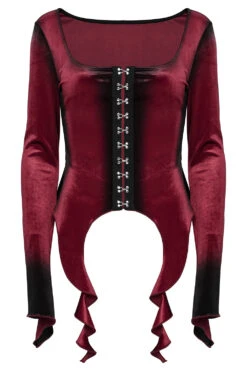 Blood Moon Irregular Hem Flare Sleeve Top [Red] -Vampirefreaks Sale Store wine red top