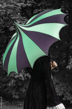 Batwing Pagoda Umbrella [BLACK/GREEN STRIPED] -Vampirefreaks Sale Store witch umbrella