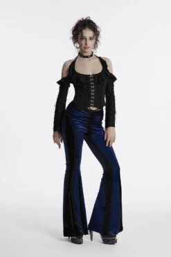 Sapphire Moon Velvet Bell Bottoms [Blue] -Vampirefreaks Sale Store witchy blue velvet pants