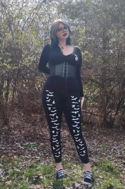 Vampire Bat Leggings [White Bats] -Vampirefreaks Sale Store womens bat leggings