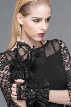 Haunted Corridor Frilly Lace Gloves -Vampirefreaks Sale Store womens goth fingerless gloves
