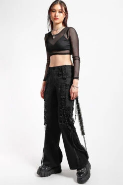 Tripp NYC Midnight Dark Street Chain Pants [BLACK/BLACK] -Vampirefreaks Sale Store womens tripp myc clothes