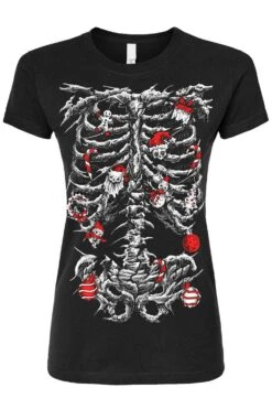 Xmas Skeleton T-shirt -Vampirefreaks Sale Store xmas skeleton womens tshirt