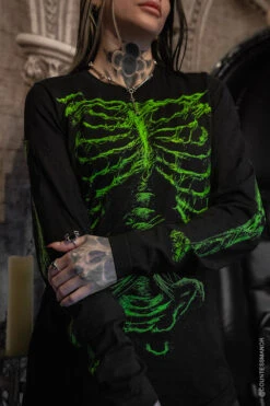 Zombie Rot Skeleton T-shirt [Monster Green] -Vampirefreaks Sale Store zombie mens clothes
